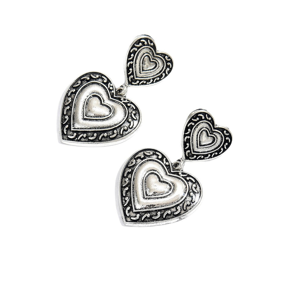 Wholesale 3d double-layer heart earrings - european & american cross-border retro trendy stud earrings for women - light luxury high-end heart-shaped earrings