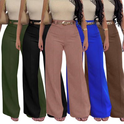 P391258 cross-border women's plus size fashion casual pure color wide-leg pants silm straight-leg pants does not include belt