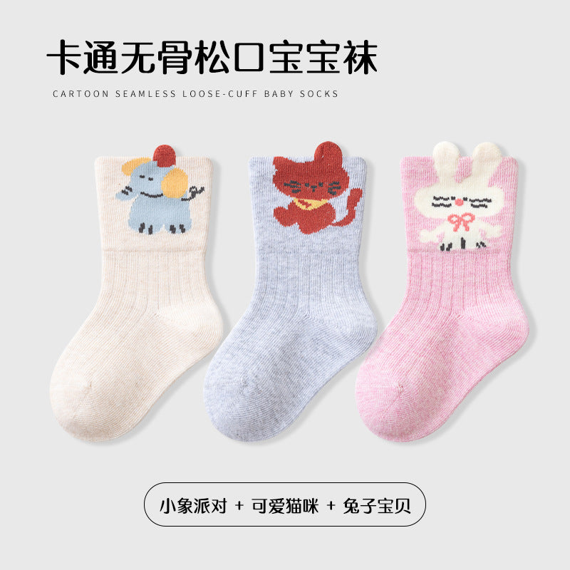 Babylon children's mid-calf socks: combed cotton, breathable, cartoon design, seamless comfort, non-binding, class a socks