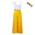 C8605 european and american style  foreign trade sexy ruffle sleeveless top wide leg pants fashion set