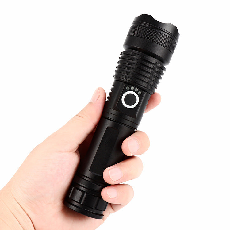 Cross-border P70 flashlight Type-C charging, strong light USB charging output, long-distance telescopic LED outdoor flashlight