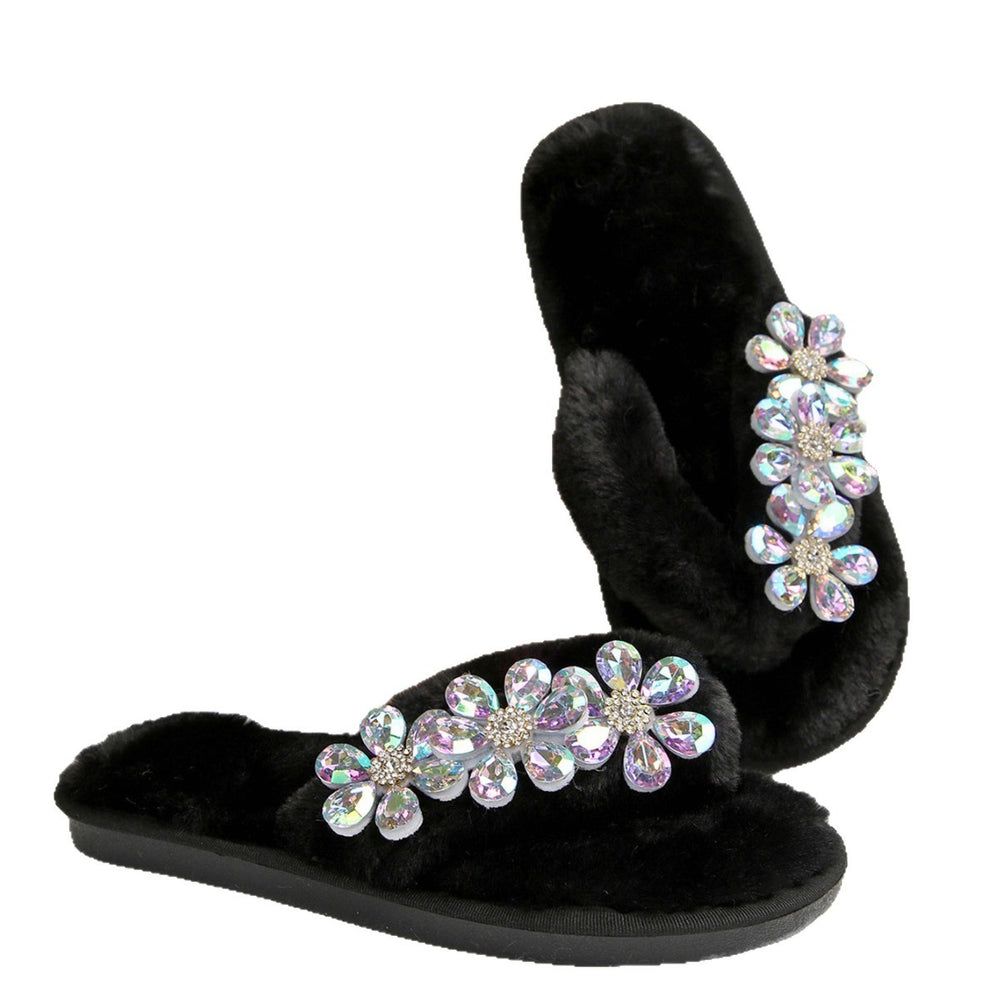 amazon women's flip-flops with large floral rhinestone detail, comfortable soft sole, plus size thong sandals