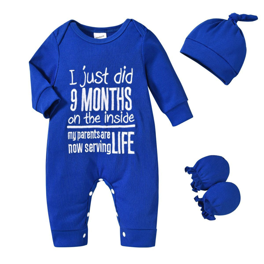 Baby boy letter print romper hat and glove set
