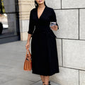 D605 women's foreign trade dress,  autumn/winter new collection, fashionable long-sleeve blazer collar double-breasted midi african dress