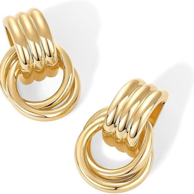 fashion style golden circle geometric twisted multi-layered twist earrings niche style design fashionable and versatile earrings
