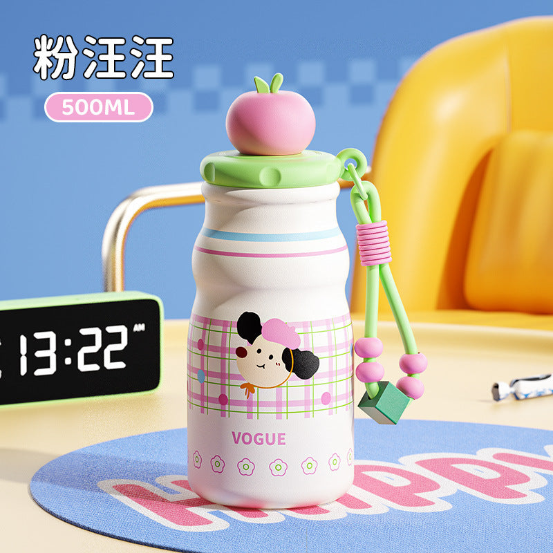 New arrivalcute girls high-looking stainless steel thermos cup with tea drain, rope straw cup, student household water cup