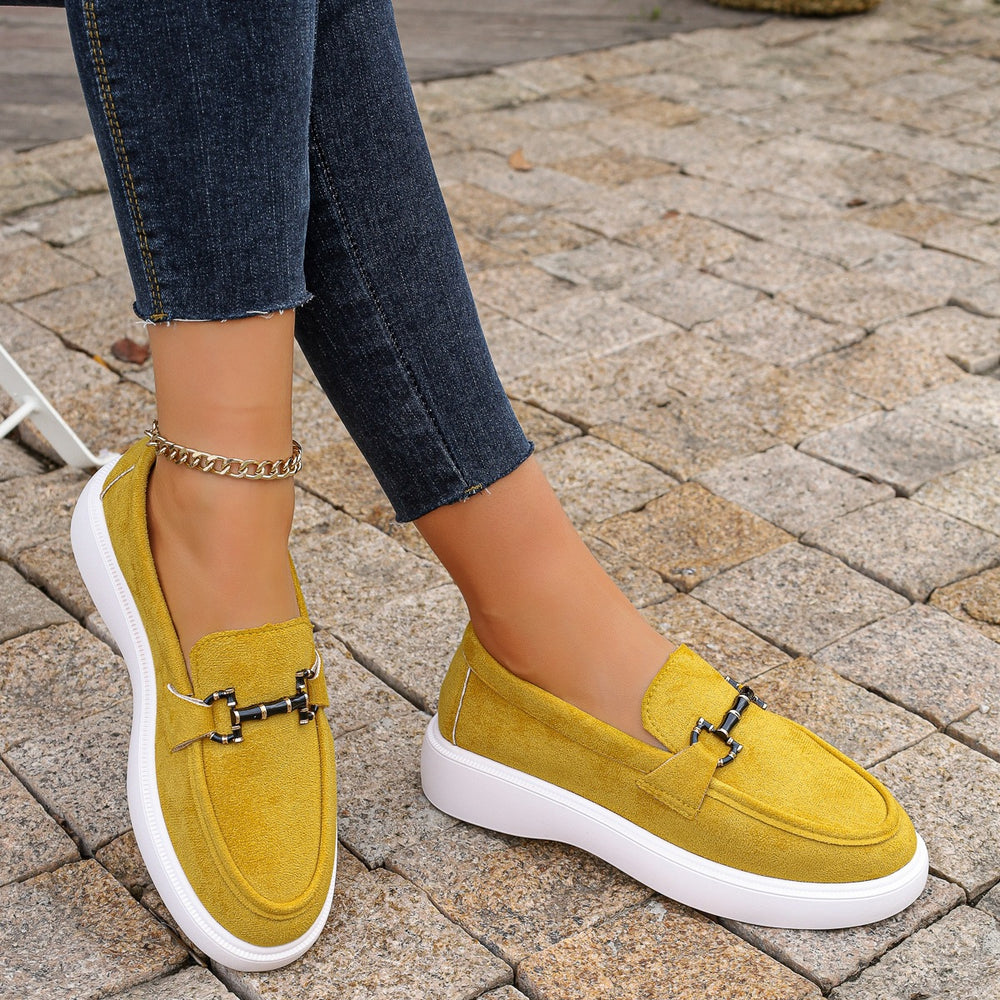 Women's loafers for export: new spring/summer  collection - british style slip-on flats with metal buckle, plus size moccasins