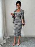 Exportfashionaccessible luxurywork clothing bouclé suitlong sleeves lapelshortoutwearmatching silm suspenders slimming look