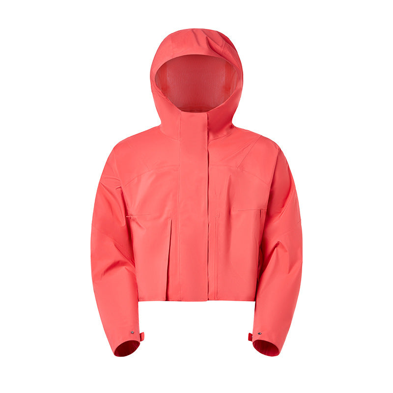 Sbs zipper waterproof windproof breathable hiking jacket women's short hooded outdoor mountaineering jacket daw013