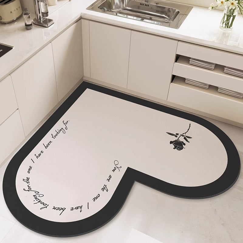 Heart-shaped kitchen mat, diatomaceous earth, non-slip, oil-resistant, wipeable, no-clean, absorbent, household, stain-resistant, floor mat, specialized carpet