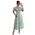 new cross-border french style bubble sleeve v-neck floral print women's dress