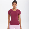 Spring/summer new one-piece knit short-sleeve crew neck sports t-shirt - running, fitness, slim-fit, breathable yoga top for women