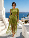 European and american beach party tassel dress - sexy cutout, waist-tie, bodycon mini dress - cross-border women's apparel wholesale
