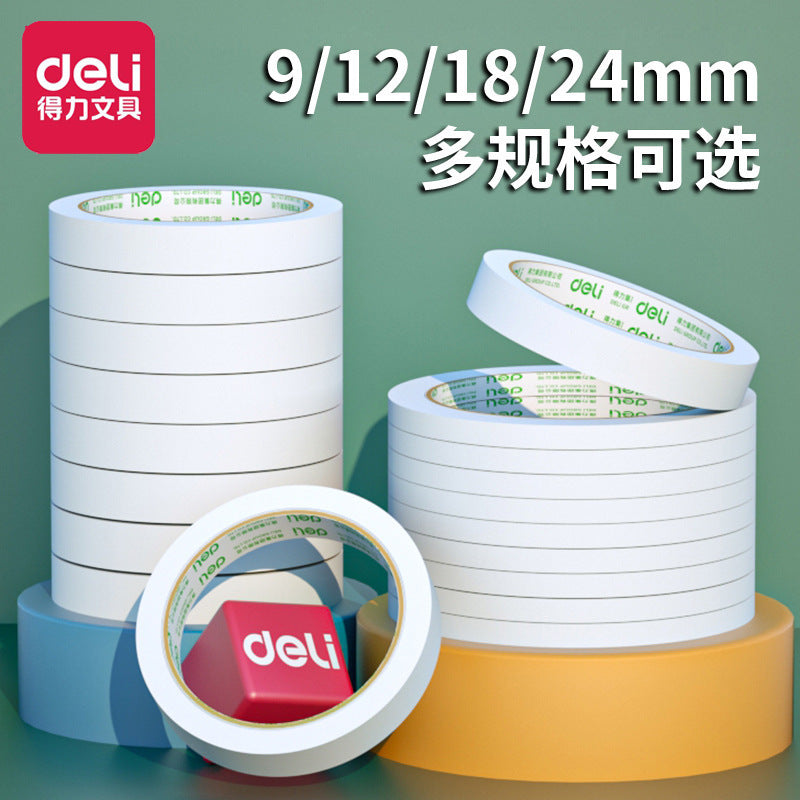 Deli Double Sided Tape 9/12/18/24mm High Viscosity Student Cotton Paper Tape Manual Double Sided Tape Wholesale