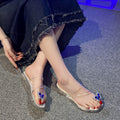 New fashion transparent sapphire butterfly flip-flops women's summer outwear new crystal non-slip popular beach flip-flops