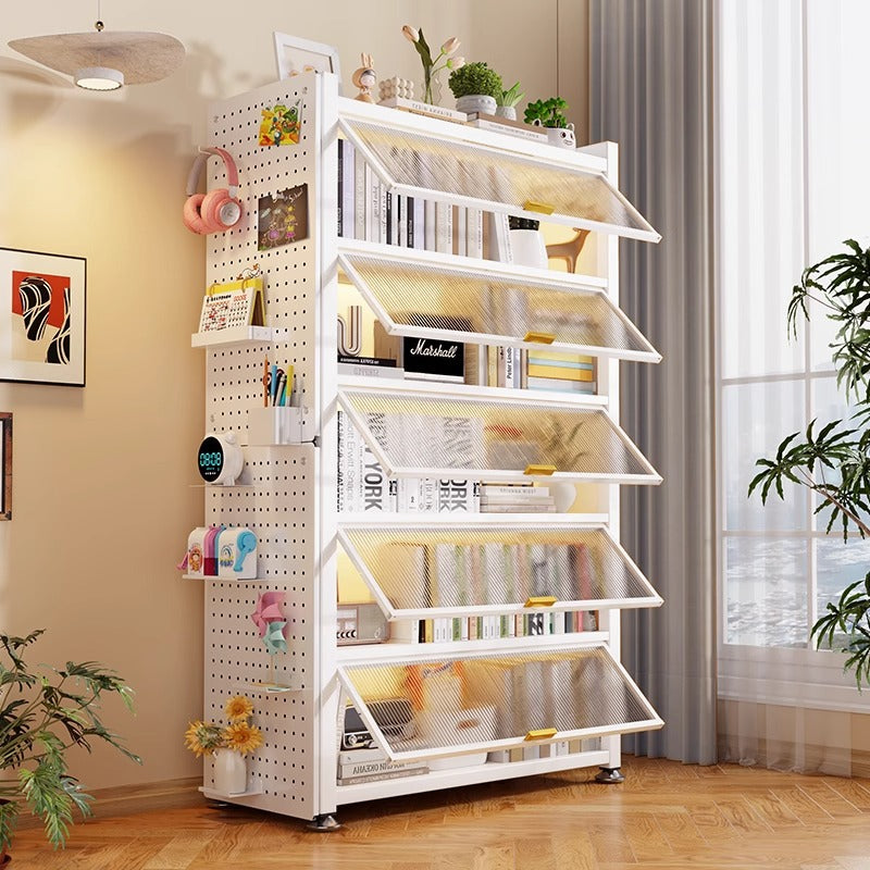 Steel bookcase with doors, dustproof storage rack, all-in-one wall-mounted multifunctional kids' bookshelf, freestanding storage cabinet for home use