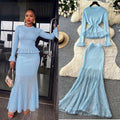 Lightly mature eleganceknittingrufflestops hip skirt two-piece set female autum silmwork clothingelegantsuit