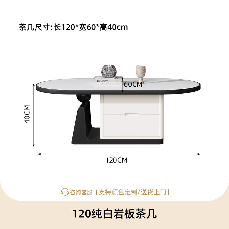 living room home small apartment coffee table oval slate storage solid walnut wood mid-century style with drawer