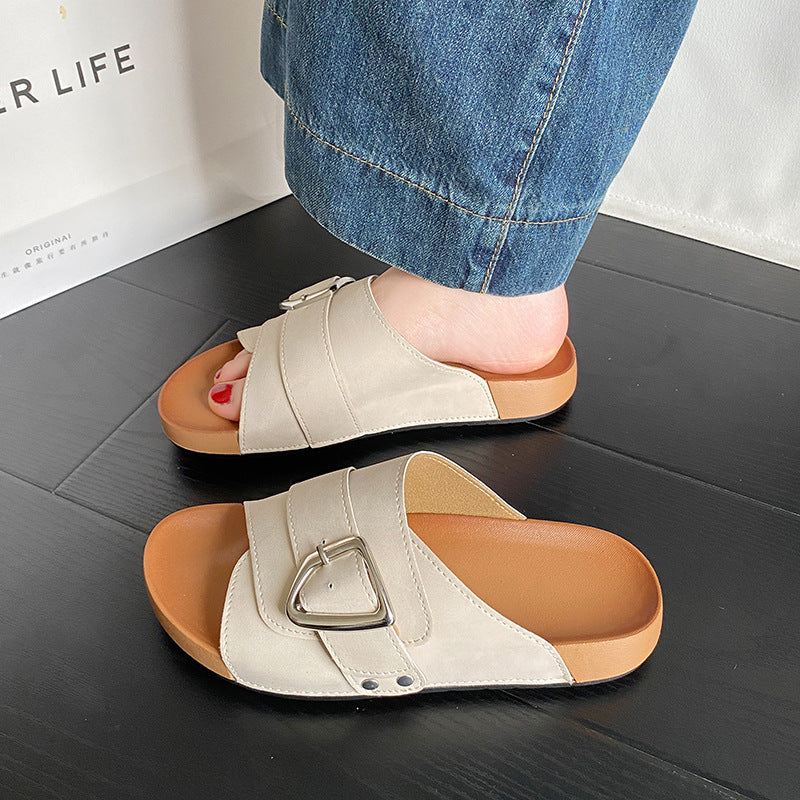 2025 new french retro chunky sole single buckle french sandals & slippers - summer outdoor wear, unisex, export quality