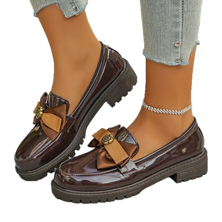 platform slip-on loafers - british style  spring new arrivals - women's chunky heel bowknot loafers