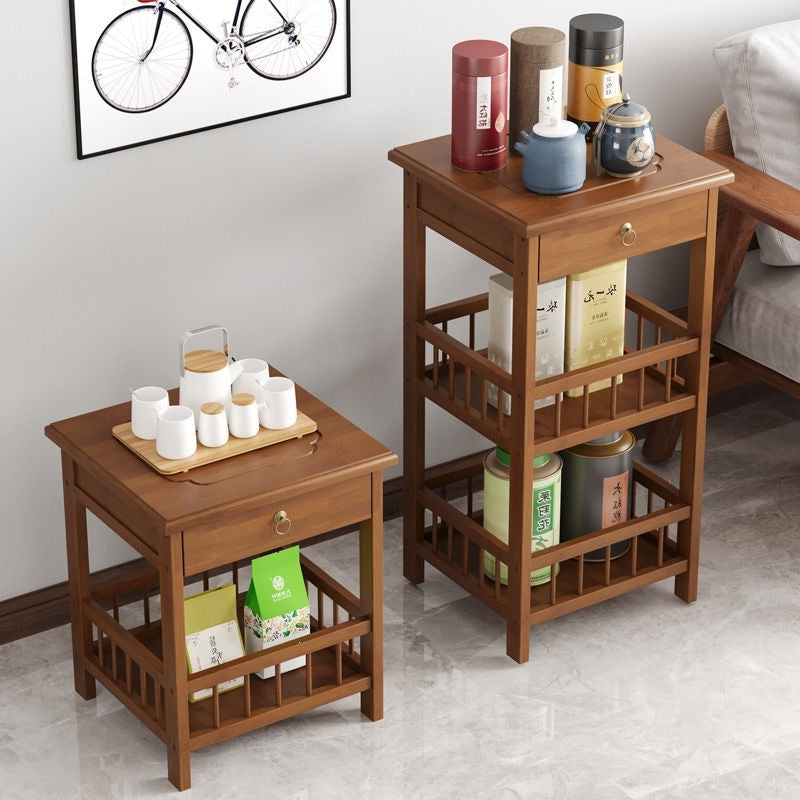 Tea table side tea cabinet living room sofa side cabinet small coffee table mahjong table corner table small square table storage rack bamboo bedroom