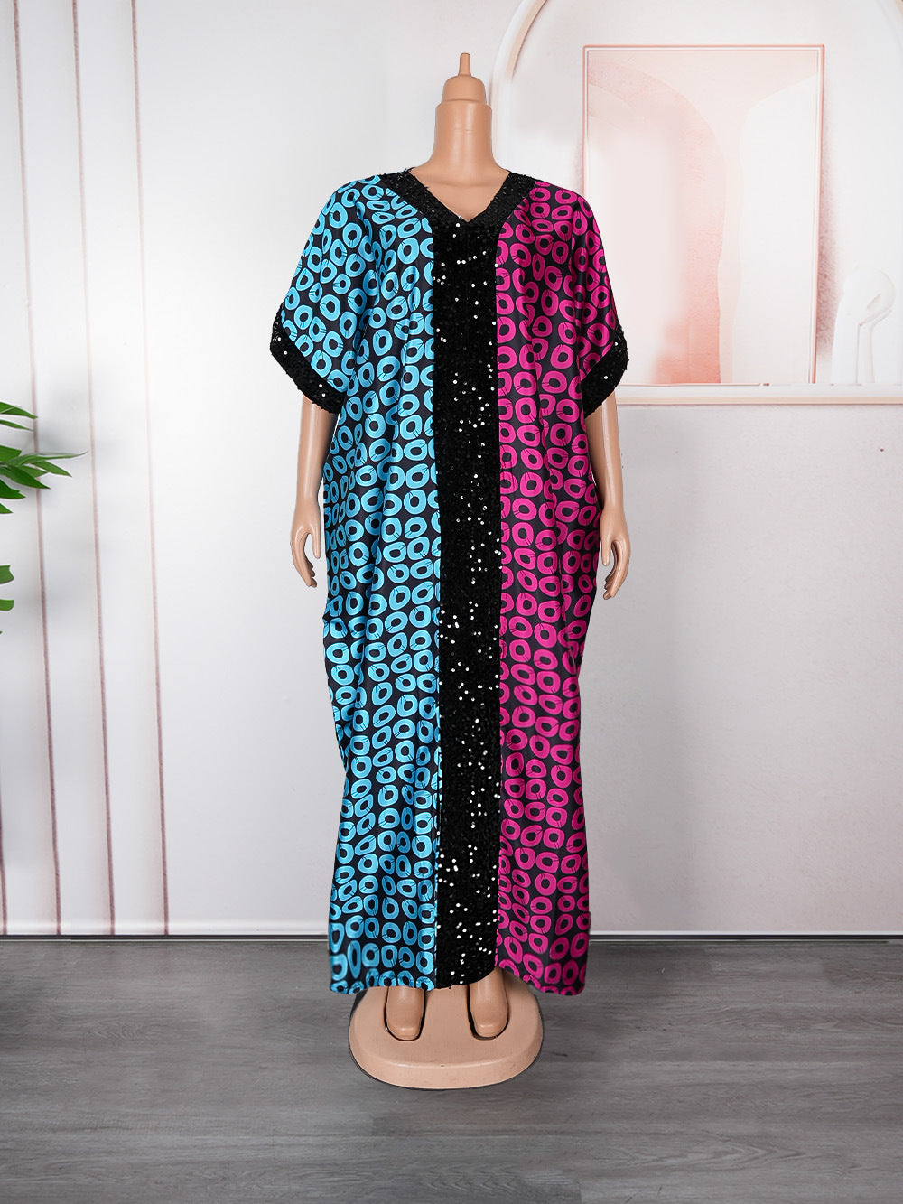 e-commerce  independent station african plus size women's clothing velvet sequined dress patchwork printed robe