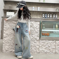 Girls' hello kitty denim jeans, spring/summer  new collection, mid-to-large size, wide-leg pants for girls aged 8-9