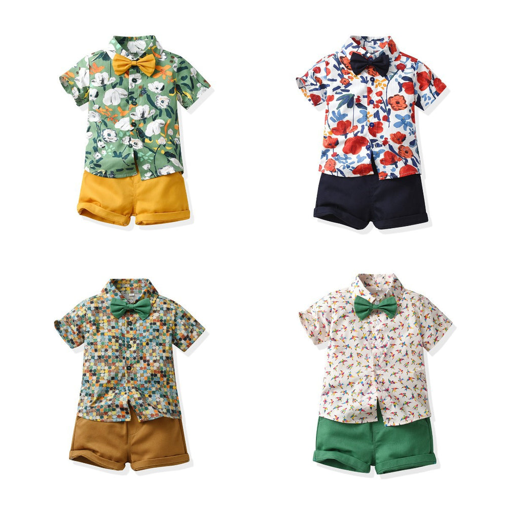 European and american style baby summer overalls set - new fashionable boys' summer lightweight short-sleeve two-piece outfit