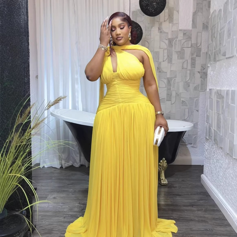 European and american cross-border women's fashion:  summer new arrival - elegant ruched ribbon dress, slim-fit evening gown, long dress