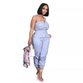Amazon   hot selling  new european and american women's striped bandeau jumpsuit