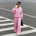 fashion  fall and winter new pink fleece-linedsuit sports knitting pullover shirt and wide-leg pants two pieces
