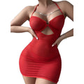 e-commerce  lingerie: sexy, alluring mesh heart-patterned camisole mini dress with chain detail, suitable for loungewear