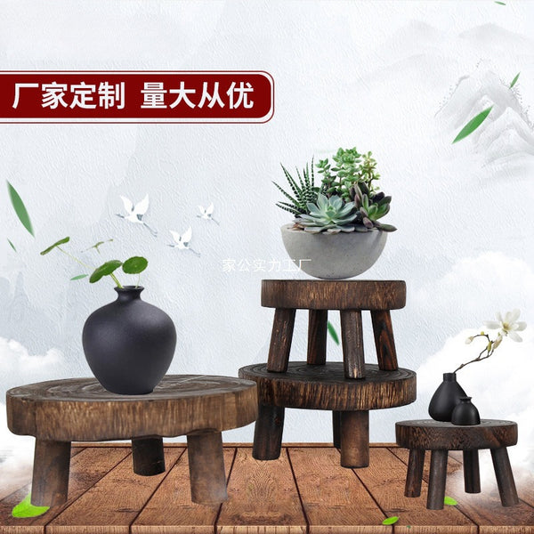 Wholesale burning paulownia solid wood stool new Chinese green plant solid wood chair antique round bench custom design