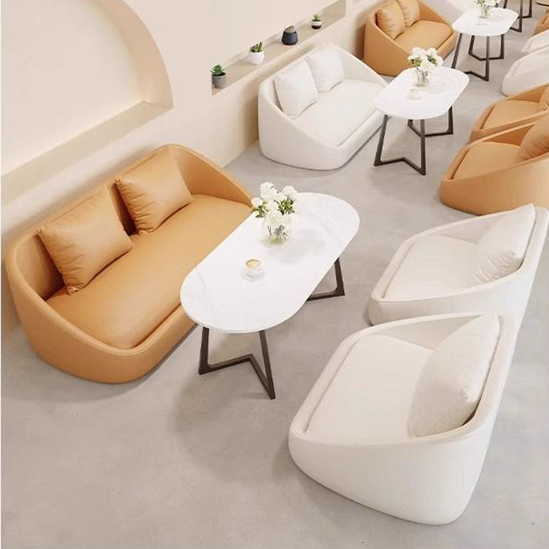 Designer sofa set for milk tea shops, cafes, dessert parlors, booth restaurants, bbq restaurants, and snack shops - creamy style table and chair combination