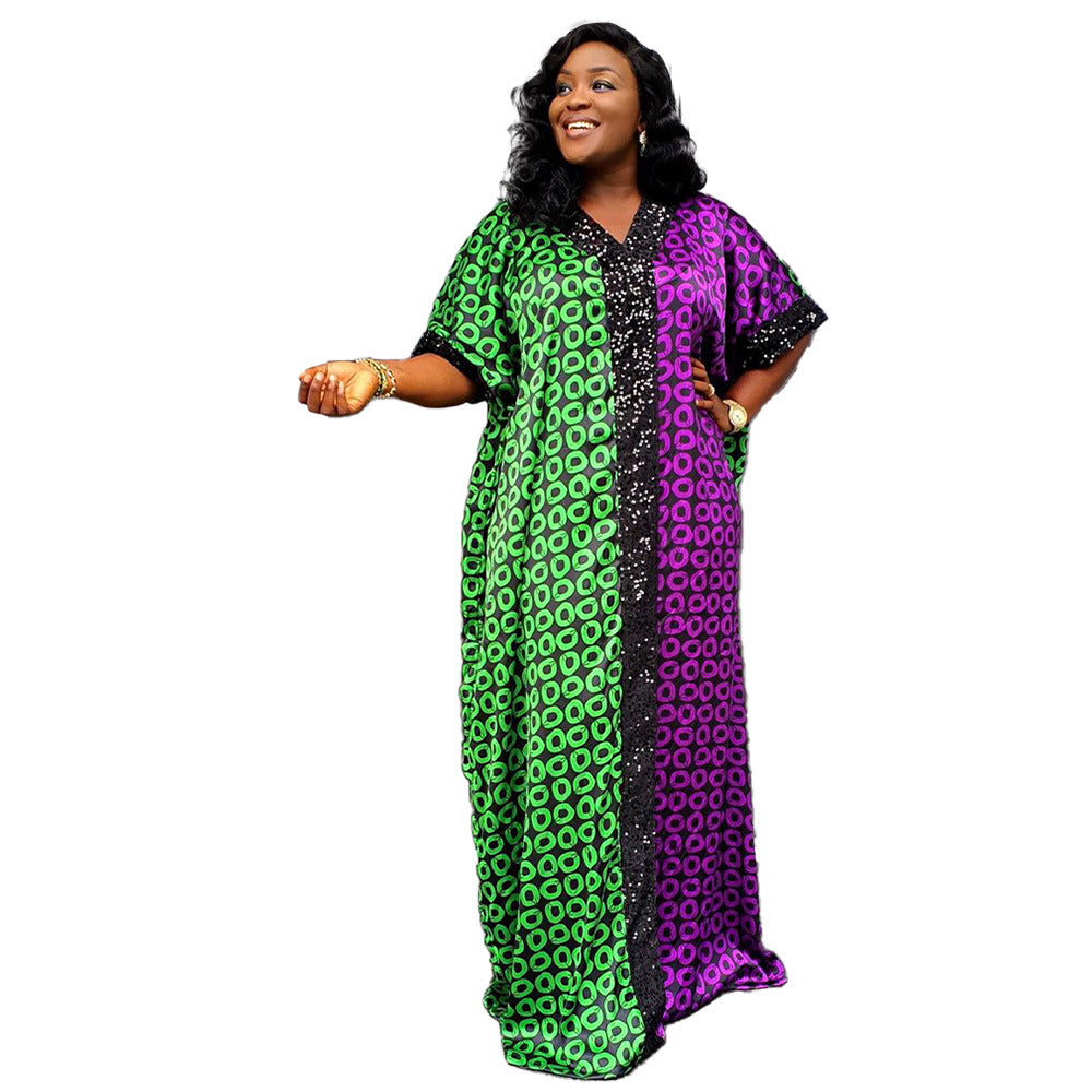 e-commerce  independent station african plus size women's clothing velvet sequined dress patchwork printed robe