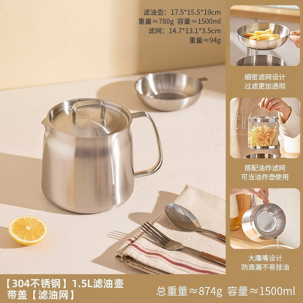 304 stainless steel oil filter pot - kitchen-specific oil strainer for home use, deep fryer with filter mesh, oil can, lard container