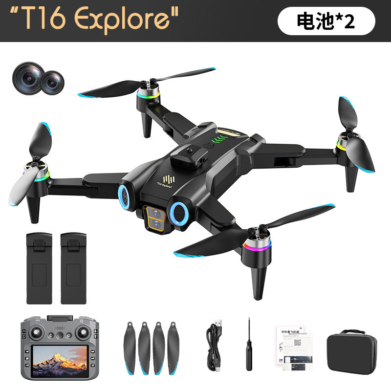 T16 drone: 5g screen control, brushless motor, optical flow hovering, extended flight time, intelligent obstacle avoidance, esc, dual camera remote control aircraft
