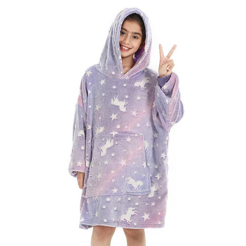 glow-in-the-dark pajamas, lazy person's light-up hooded pajamas, fluorescent robe, double-sided fleece warm loungewear