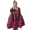 European and american cross-border african women's clothing  summer new fashion printed loose plus size bowknot suspender dress