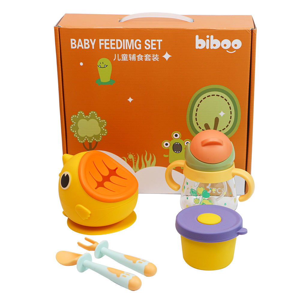 Silicone baby gift set wholesale: baby home four-piece gift box, tableware, and complete children's dinnerware supplies