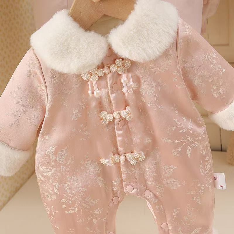Fall and winter chinoiserieoutwear jumpsuit baby fleece-lined baby khakioutwear lady heattech newborn one-year-old dress