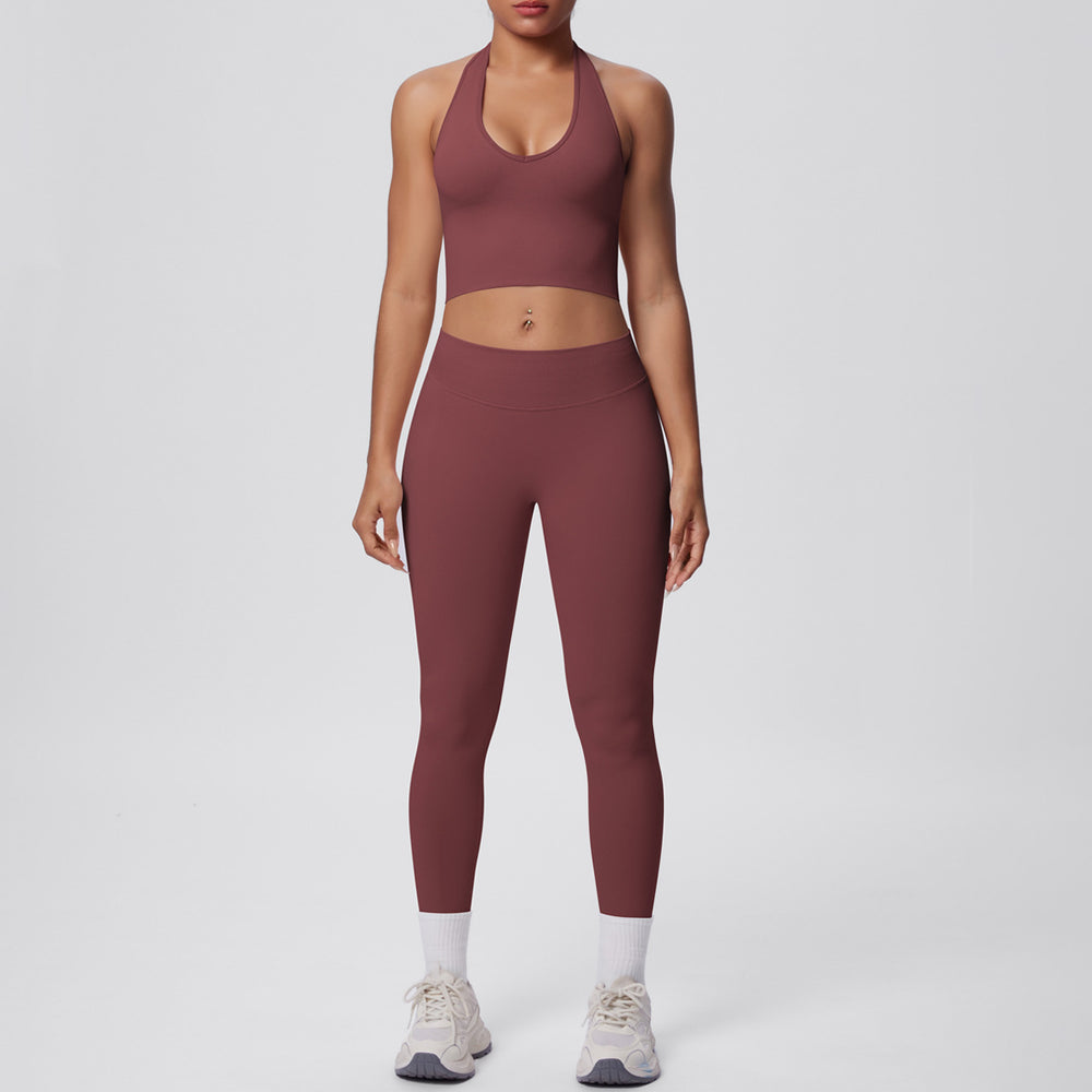 new arrival seamless halter neck beautiful back yoga clothes peach butt tight breathable outdoor running fitness sports suit