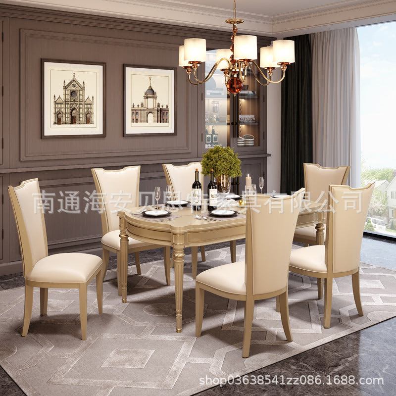 American light luxury solid wood dining table modern simple studio model room villa champagne gold dining table and chair combination furniture