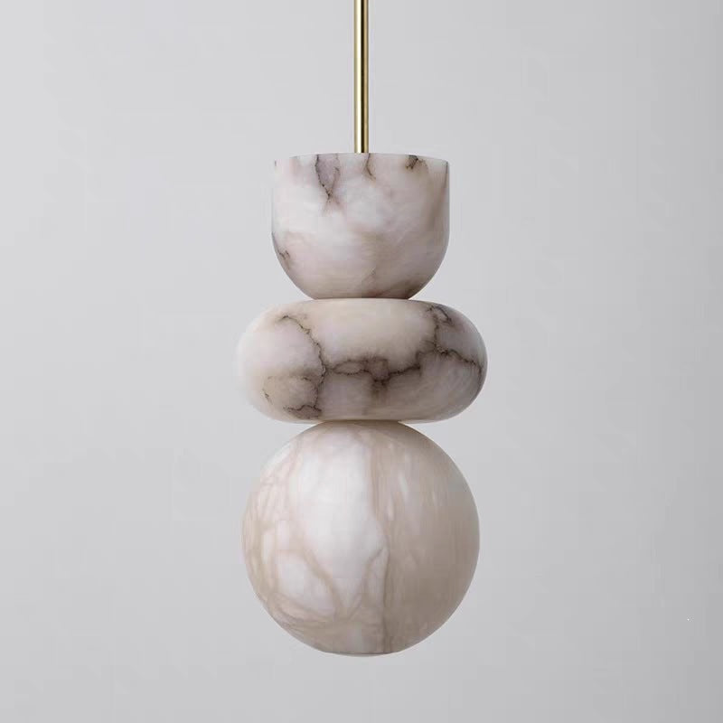 Spanish natural snowflake marble pendant light - premium all-copper chandelier for villa living room, display window, study, and bedside