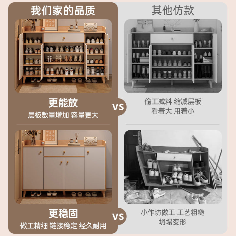 Solid wood shoe cabinet home entrance 2025 new entrance storage cabinet integrated against the wall corridor elevator entrance shoe rack