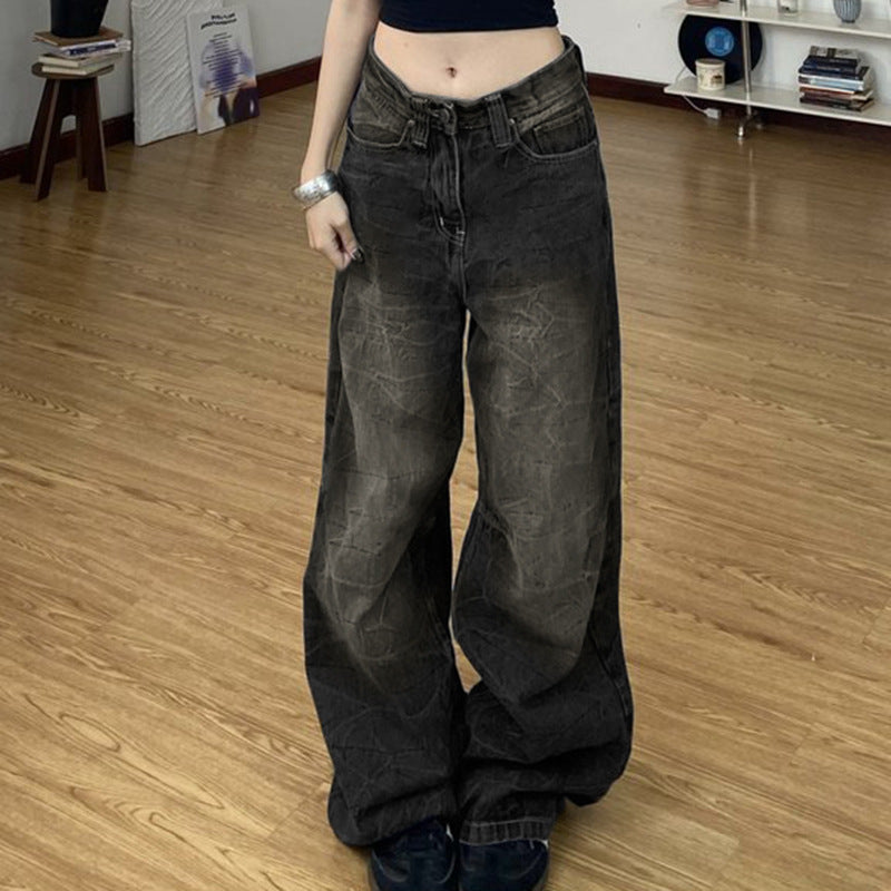 Cross-border street European and American women's clothing hot diamonds flash gradual change washing water loose denim Spice girl high waist casual trousers summer