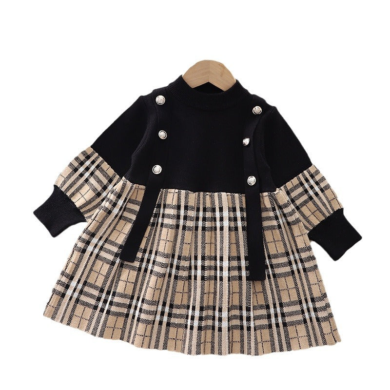 New autumn collection: girls' plaid knit dress - european & american style pullover sweater dress for toddlers & young children