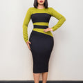 D397 european and american women's clothing  new fashion elegant and chic slim-fit ol color block bodycon plus size african dress