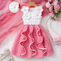 Sweet and adorable girls' (small) dress, sleeveless collared embroidered mesh dress with woven belt