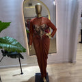 European and american cross-border women's fashion  summer new arrival: elegant round neck long sleeve t-shirt, vest, and ruched midi skirt three-piece set